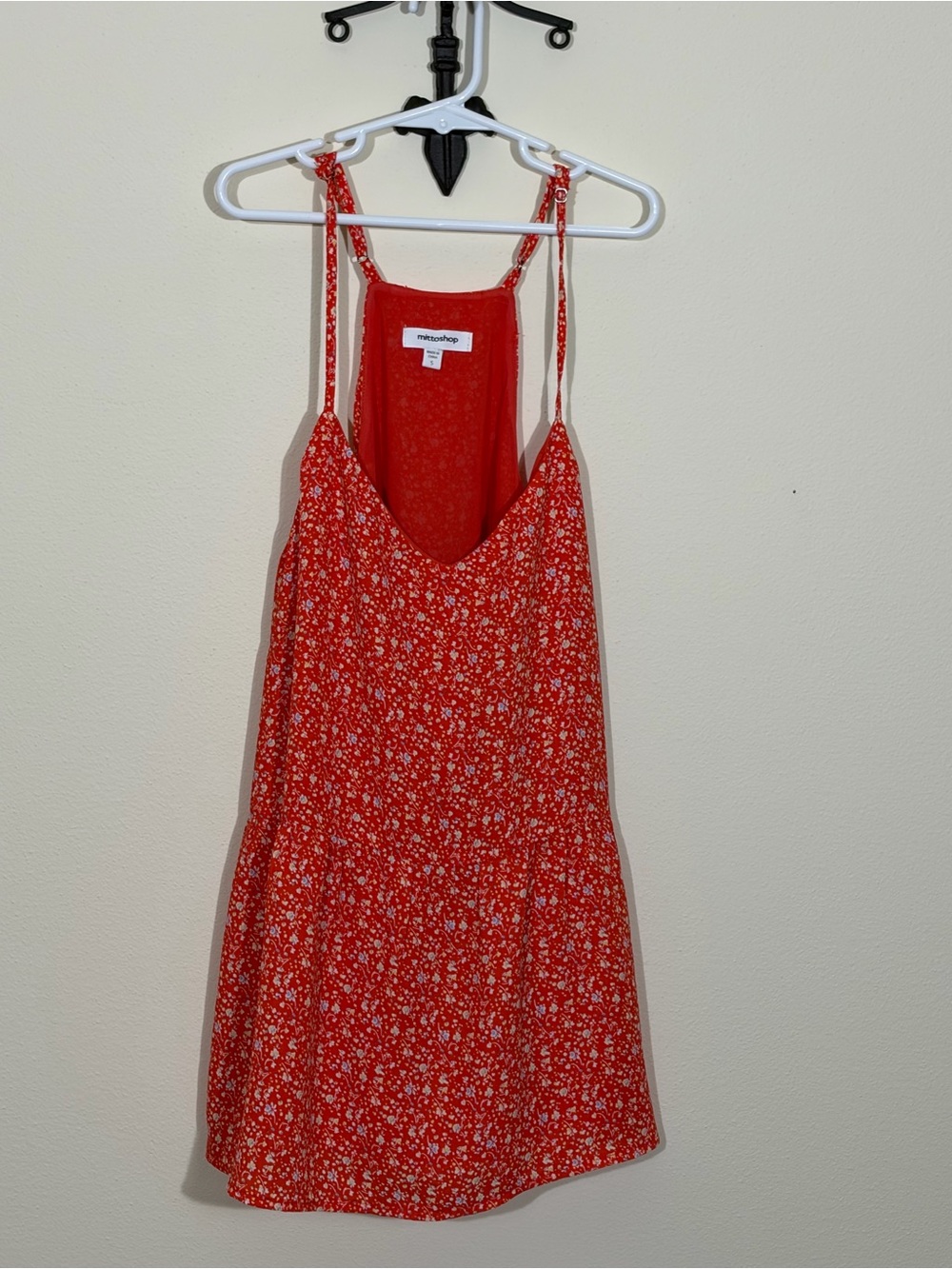 mittoshop Red Floral Spaghetti Strap Dress